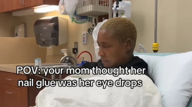 glued her eyes shut