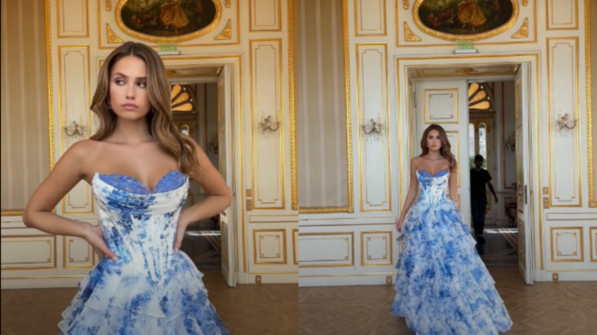 viral Sherri Hill prom dress on model Ida Zeile